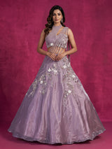Lavender purple organza lehenga choli with resham pearl detailing