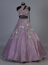 Lavender purple organza lehenga choli with resham pearl detailing