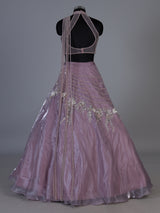 Lavender purple organza lehenga choli with resham pearl detailing