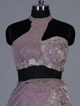 Lavender purple organza lehenga choli with resham pearl detailing