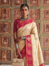 Elegant cream festive silk saree women