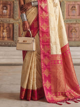 Elegant cream festive silk saree women