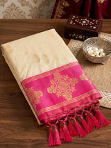 Elegant cream festive silk saree women