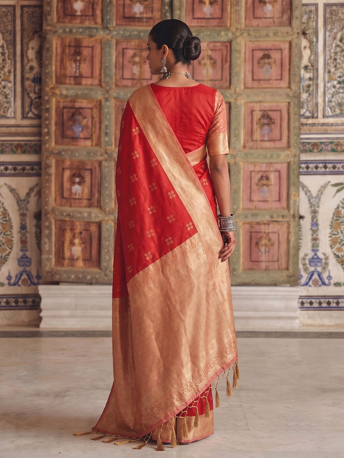 Heritage red woven silk saree for women