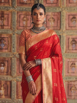 Heritage red woven silk saree for women