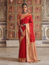 Heritage red woven silk saree for women