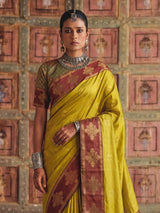 Opulent yellow traditional silk saree women