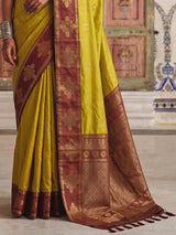 Opulent yellow traditional silk saree women