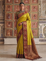 Opulent yellow traditional silk saree women