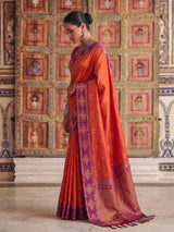 Radiant orange designer silk saree women