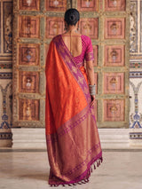 Radiant orange designer silk saree women
