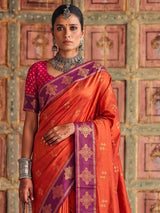 Radiant orange designer silk saree women