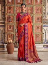 Radiant orange designer silk saree women