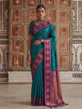 Majestic blue festive silk saree for women