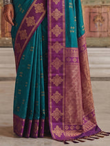 Majestic blue festive silk saree for women