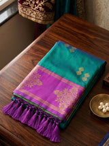 Majestic blue festive silk saree for women