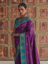 Regal purple soft silk saree with zari detailing