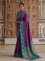 Regal purple soft silk saree with zari detailing