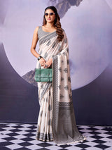 Charming off white designer cotton saree women
