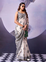 Charming off white designer cotton saree women