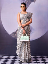 Premium off white cotton festive saree women