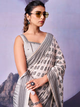 Premium off white cotton festive saree women