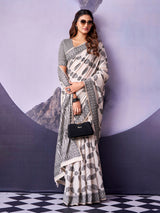 Elegant off white printed saree for women