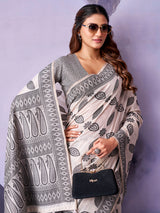 Elegant off white printed saree for women