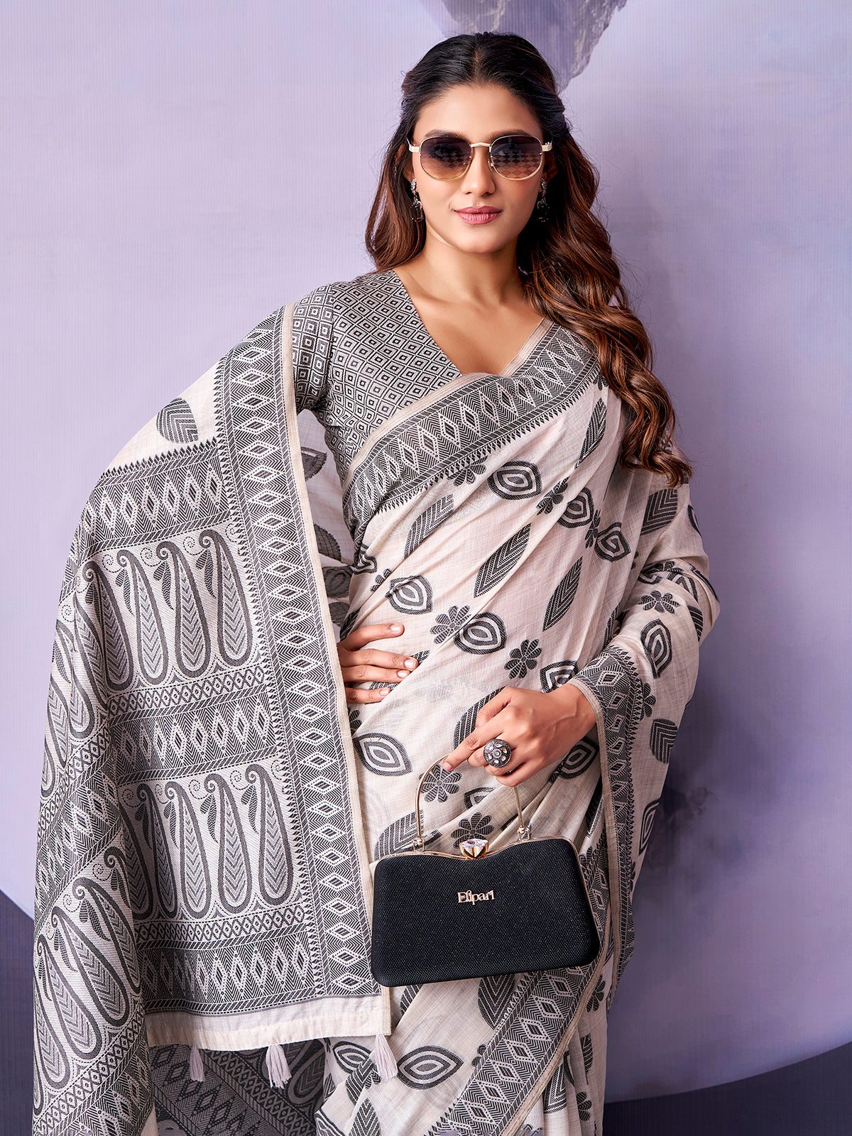 Elegant off white printed saree for women