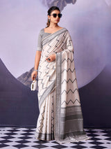 Classic off white ethnic cotton saree women