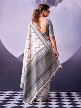 Classic off white ethnic cotton saree women