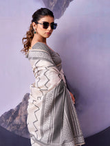 Classic off white ethnic cotton saree women