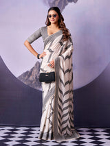 Heritage off white printed cotton saree women