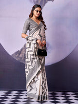 Heritage off white printed cotton saree women