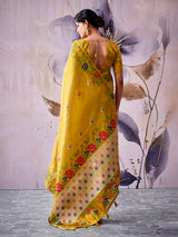 Heritage yellow festive tissue silk saree