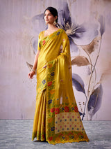 Heritage yellow festive tissue silk saree