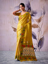 Heritage yellow festive tissue silk saree