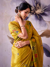 Heritage yellow festive tissue silk saree