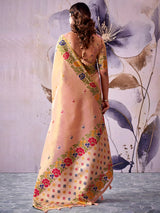 Elegant peach woven tissue silk saree women