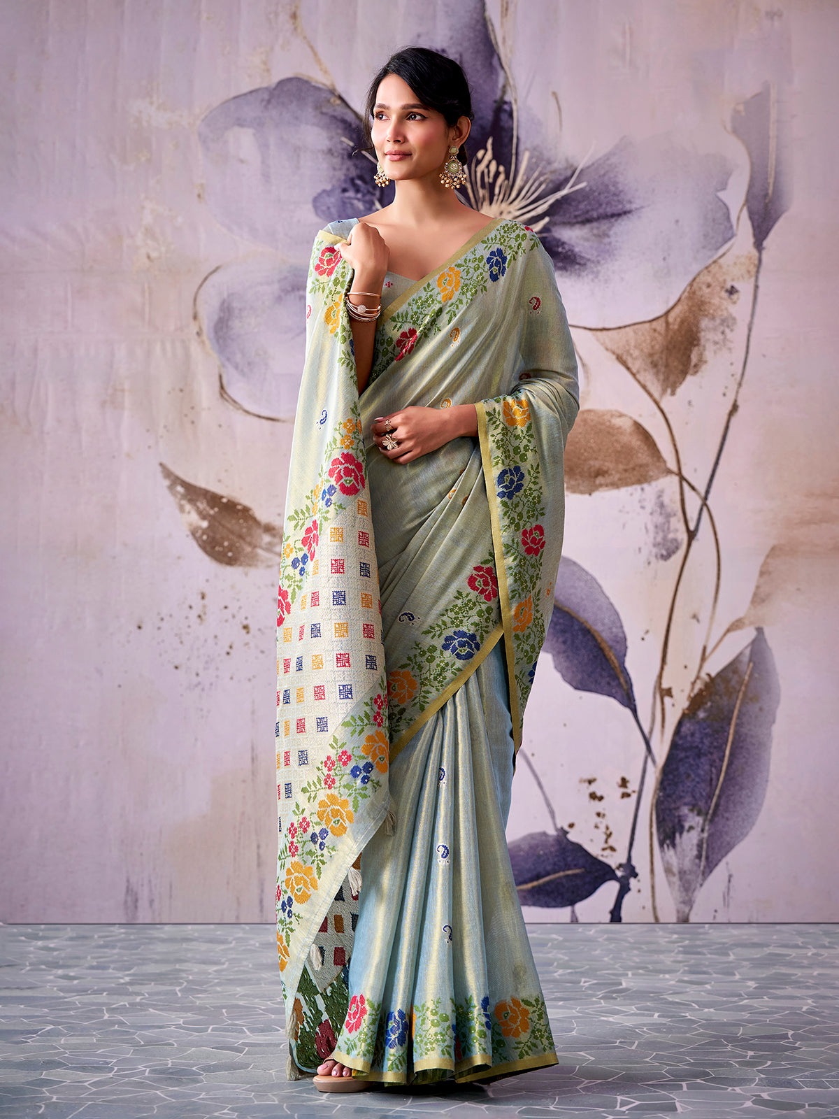 Regal powder blue tissue silk saree women