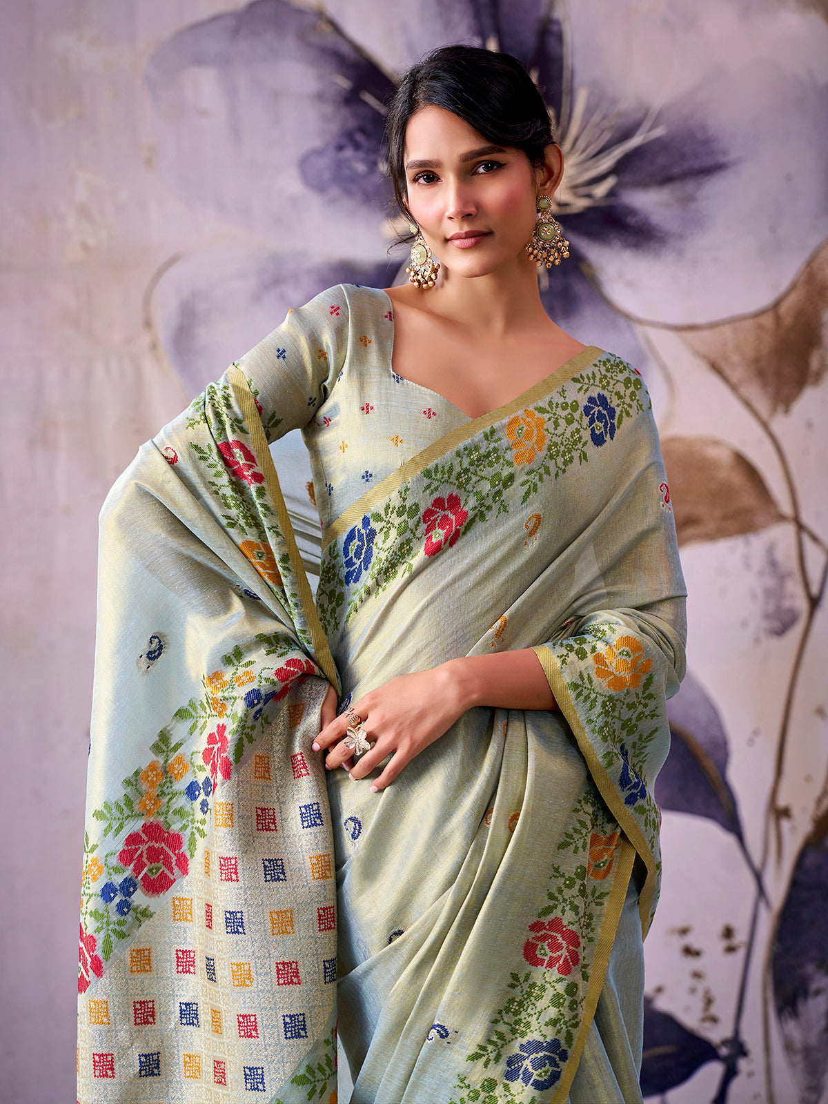 Regal powder blue tissue silk saree women