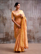 Peach premium festive tissue silk saree women