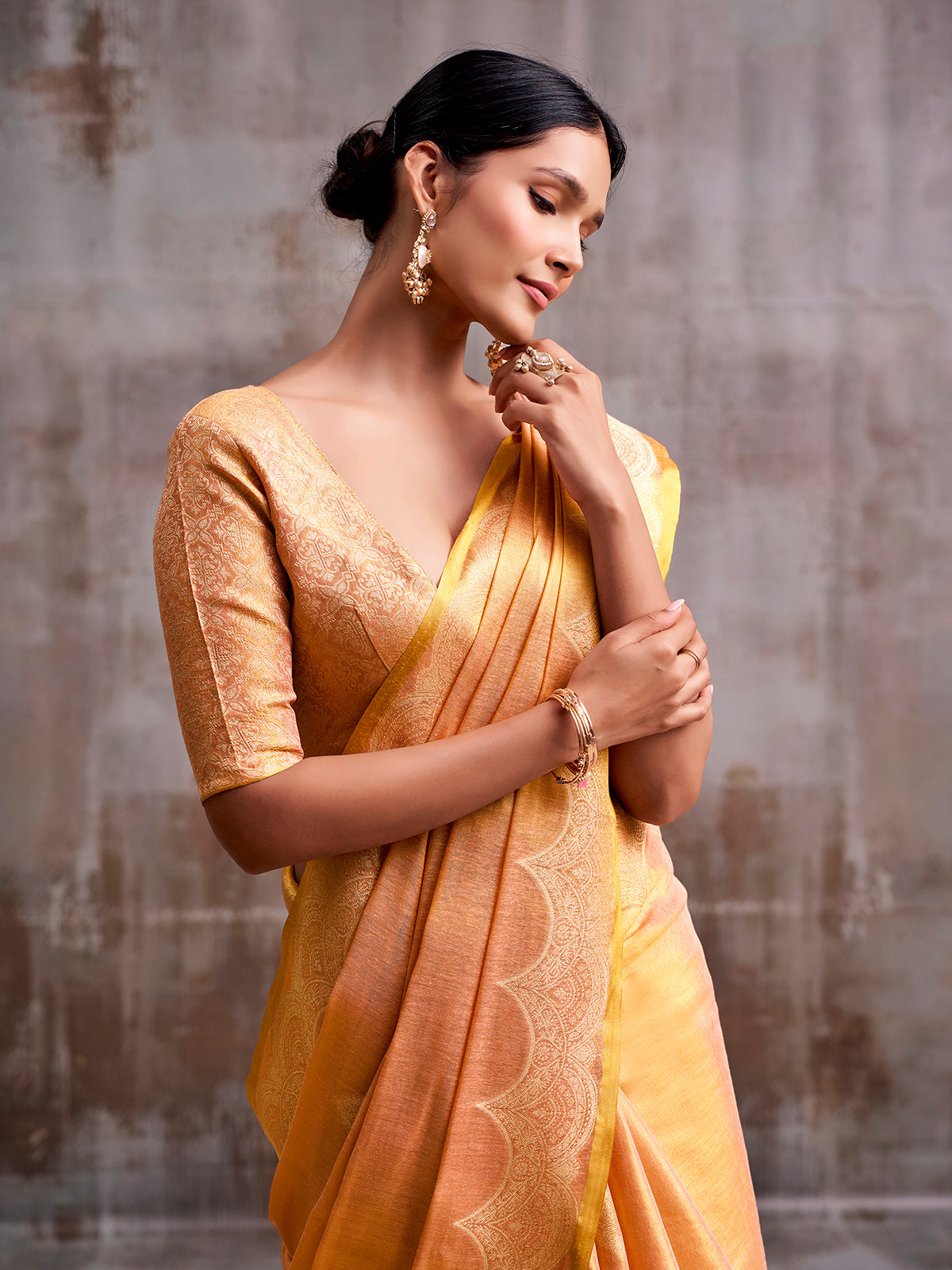 Peach premium festive tissue silk saree women