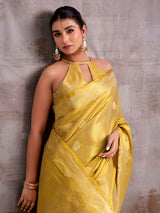 Yellow radiant designer tissue silk saree women