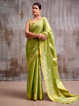 Green heritage woven tissue silk saree women