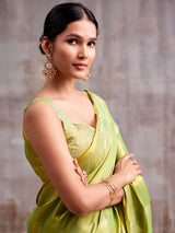 Green heritage woven tissue silk saree women
