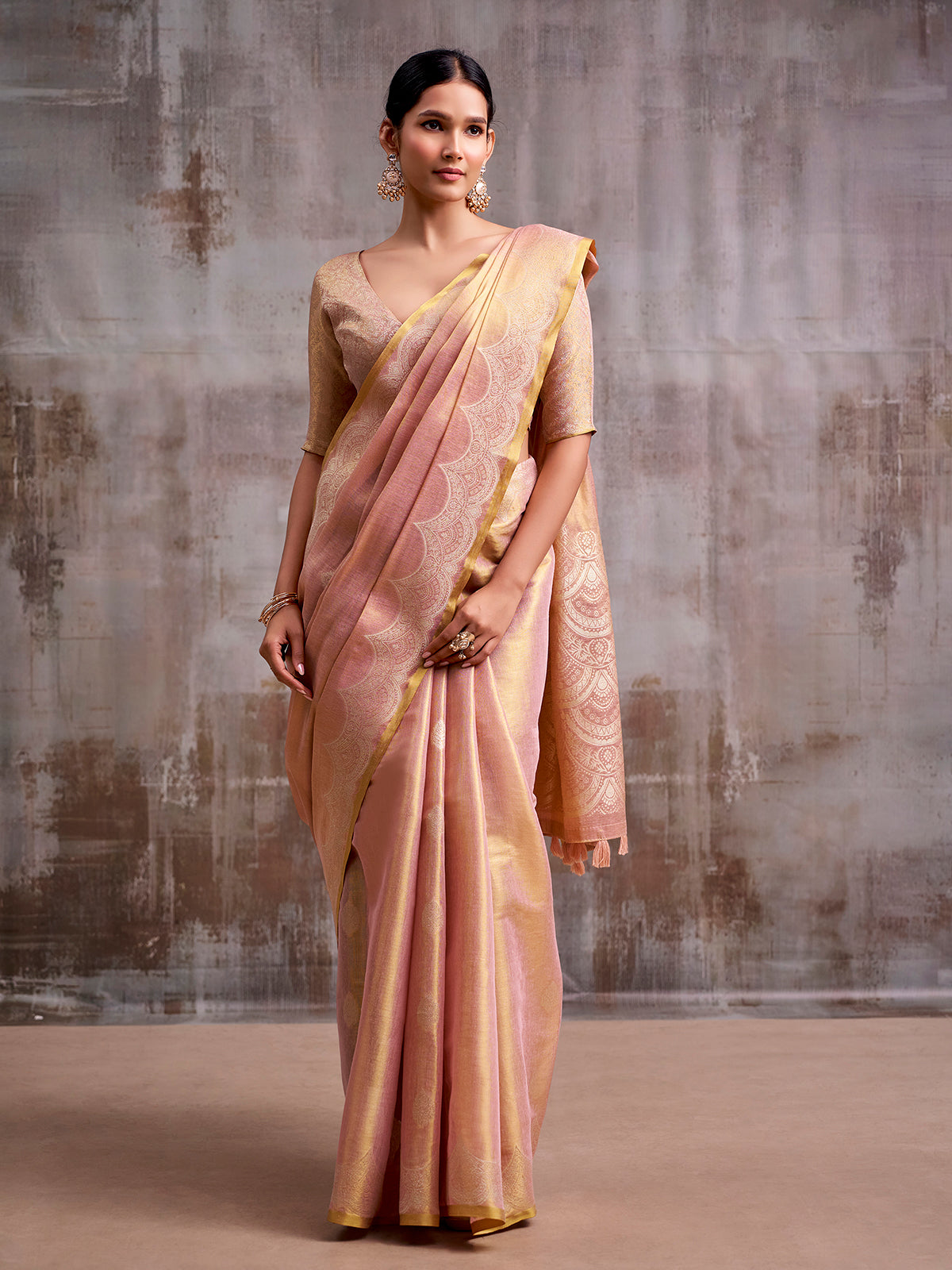 Onion pink graceful tissue silk saree women