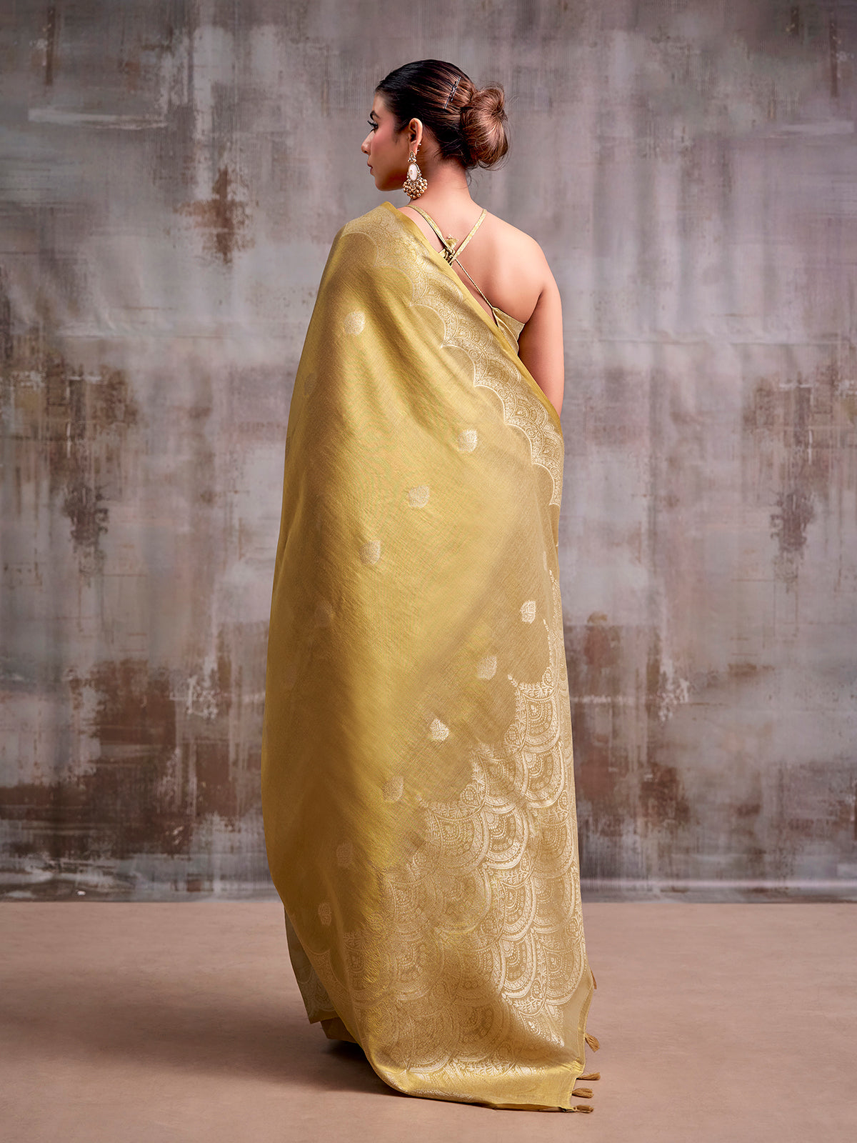 Olive elegant festive tissue silk saree women