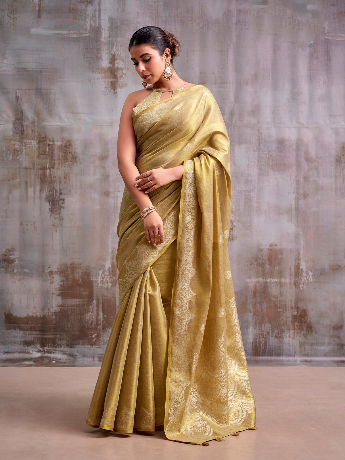 Olive elegant festive tissue silk saree women