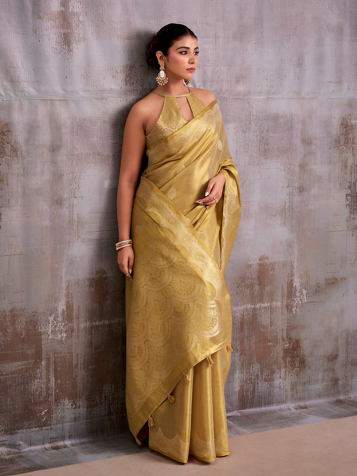 Olive elegant festive tissue silk saree women